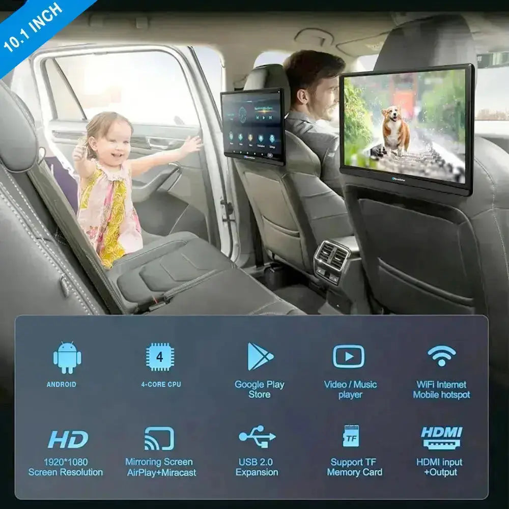 10.1" Roadstar Android Entertainment Headrest Tablet Screens With Bluetooth Headphones