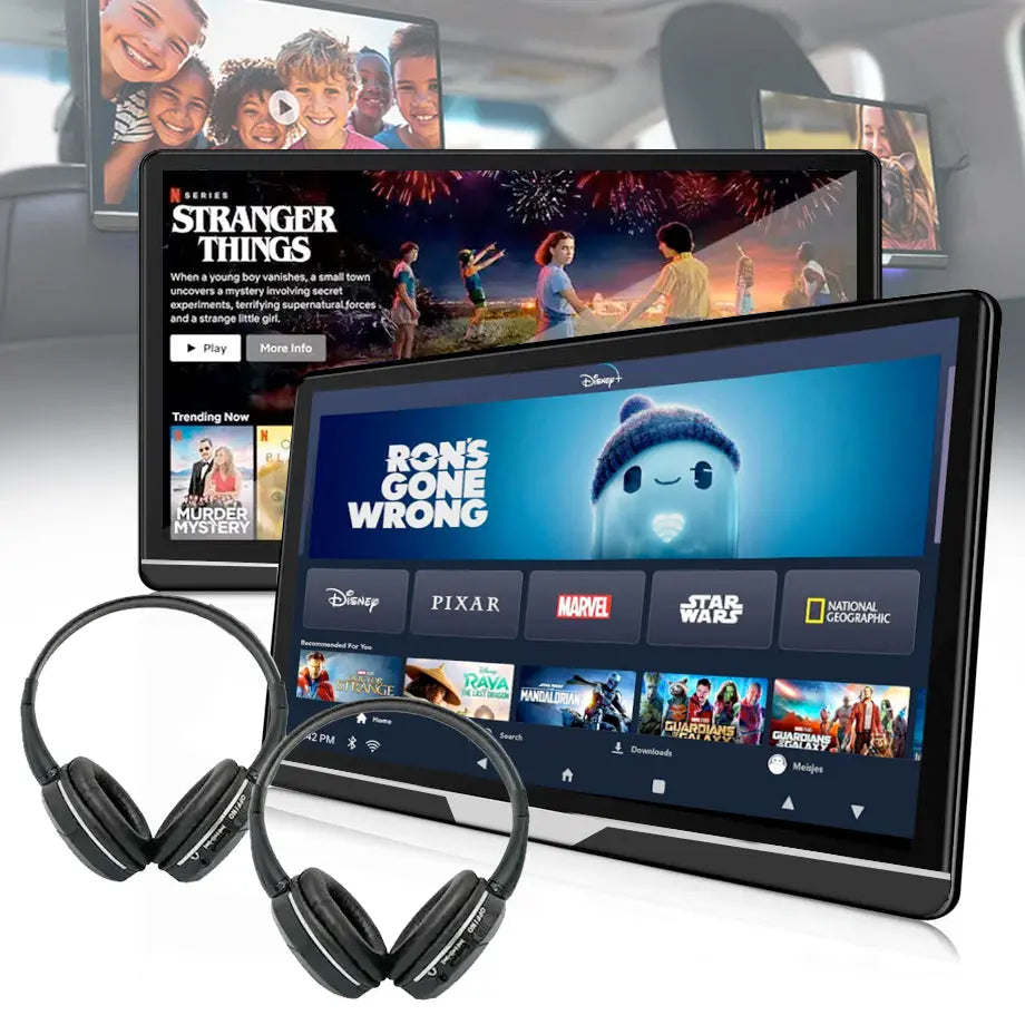 12.1" Roadstar Android Entertainment Headrest Tablet Screens With Bluetooth Headphones