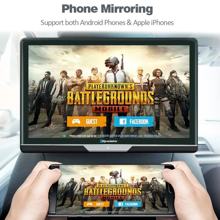 12.1" Roadstar Android Entertainment Headrest Tablet Screens With Bluetooth Headphones