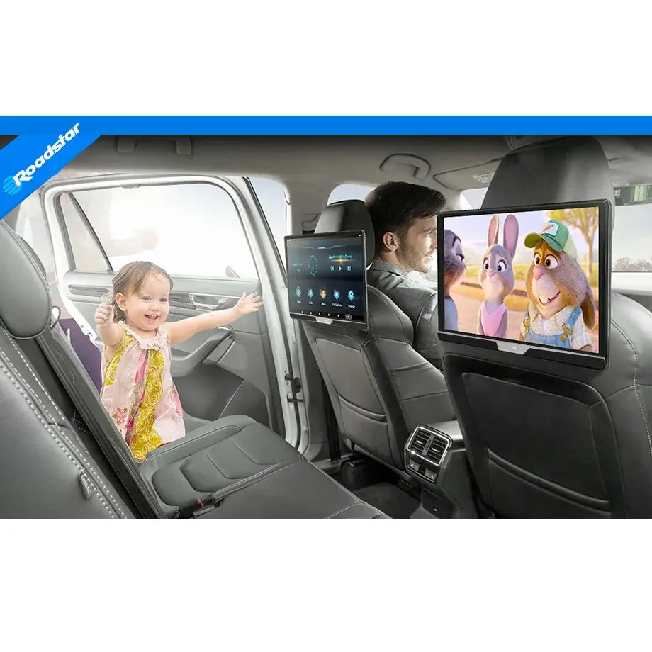 12.1" Roadstar Android Entertainment Headrest Tablet Screens With Bluetooth Headphones