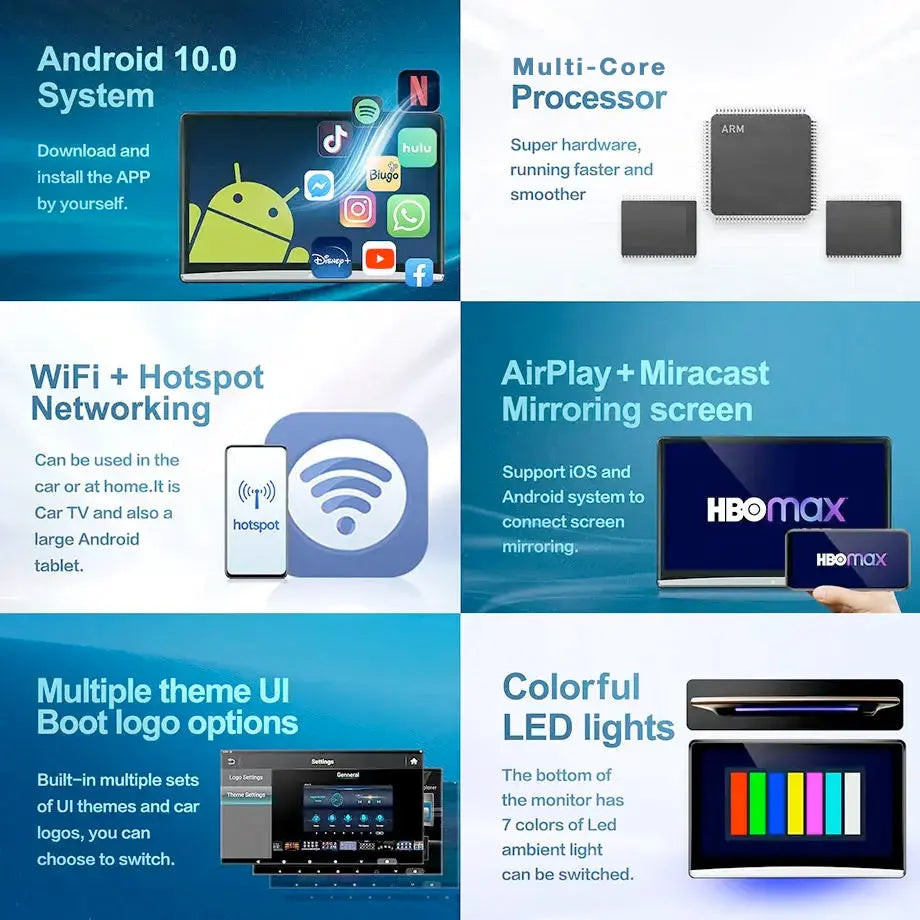 12.1" Roadstar Android Entertainment Headrest Tablet Screens With Bluetooth Headphones