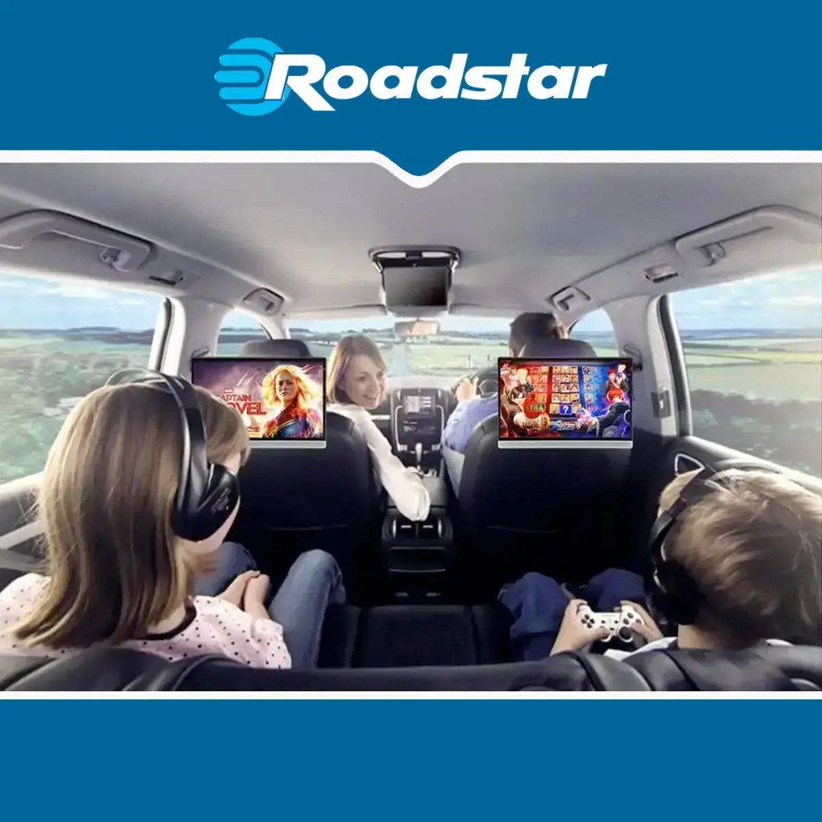 13.3" Roadstar Android Entertainment Headrest Tablet Screens With Bluetooth Headphones