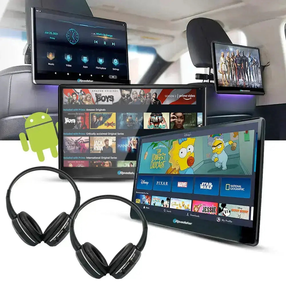 10.1" Roadstar Android Entertainment Headrest Tablet Screens With Bluetooth Headphones