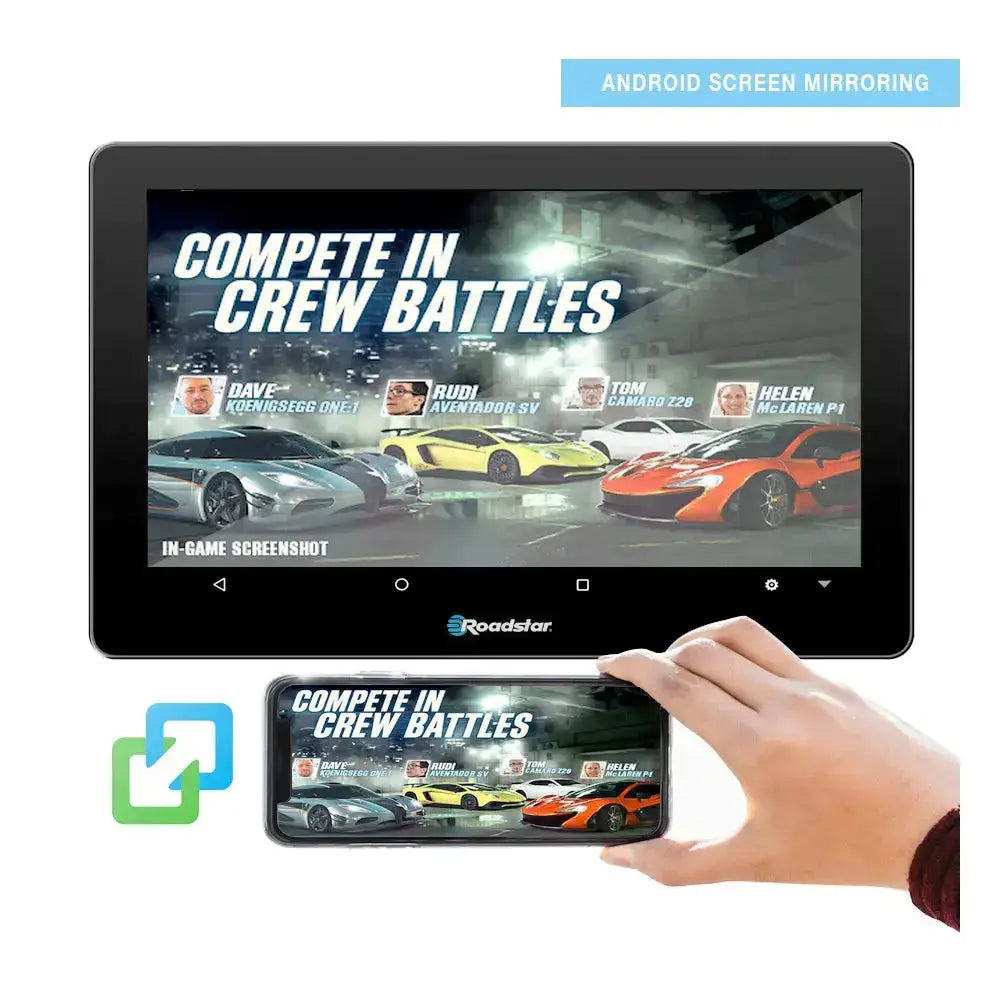 10.1" Roadstar Android Entertainment Headrest Tablet Screens With Bluetooth Headphones
