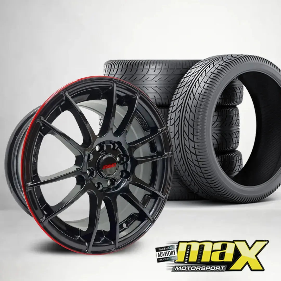 15 Inch MX123 Rays Style Wheel & Tyre Combo - (4x100/ 4x114.3 PCD)