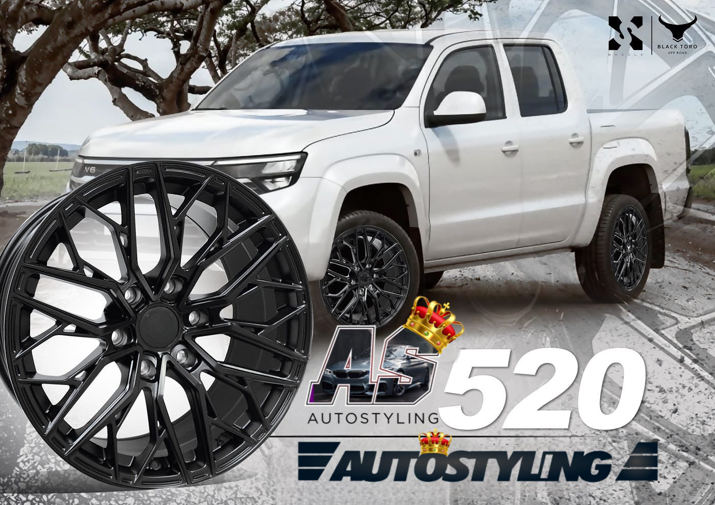 20” AS   520 SATIN BLACK BAKKIE RIMS 6/139 PCD