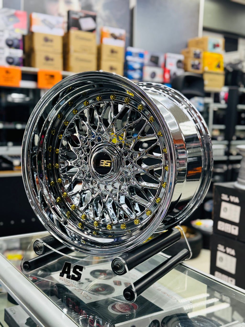 17” AS® CHROME WITH GOLD STUDS  4x100 & 4x114  8.5j/ 10j
