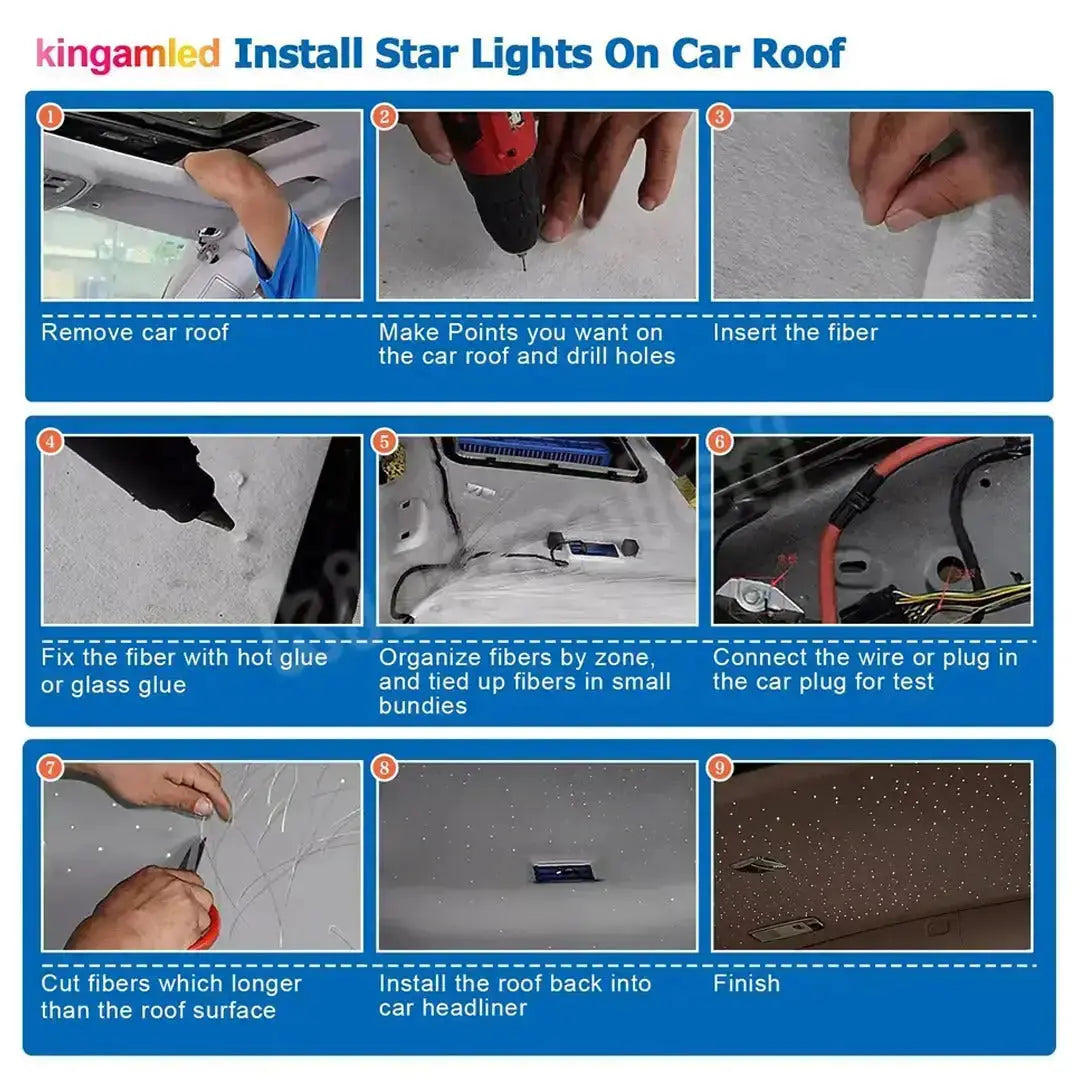 36W App Control Car Roof Fiber Optic Starry Light Kit - 1000 Stars