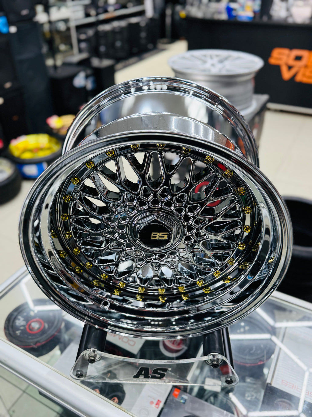 17” AS® CHROME WITH GOLD STUDS  4x100 & 4x114  8.5j/ 10j