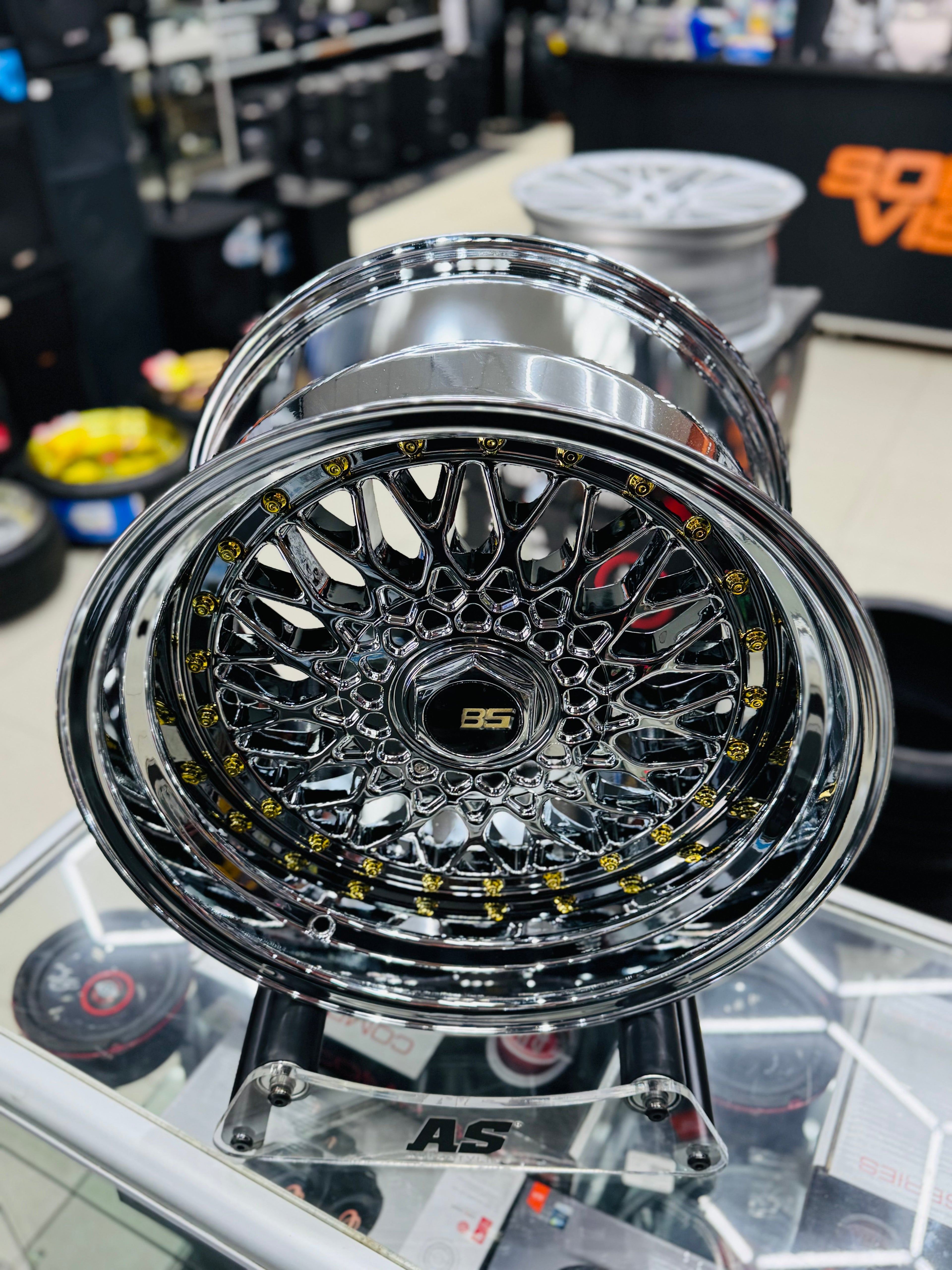 17” AS® CHROME WITH GOLD STUDS  4x100 & 4x114  8.5j/ 10j