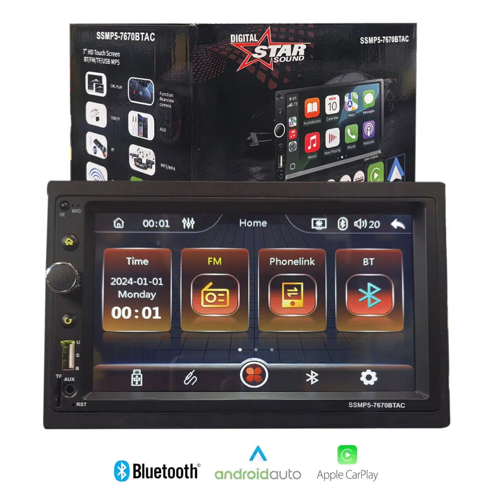 7 Inch Star Sound SSMP5-7670BTAC MP5 Double Din With Apple Carplay & Android Auto