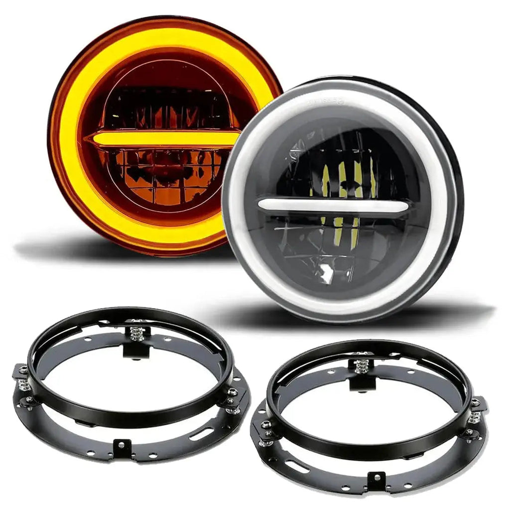 7 Inch Universal Jeep Style LED Headlights Plus Mounting Bracket (4-Piece)