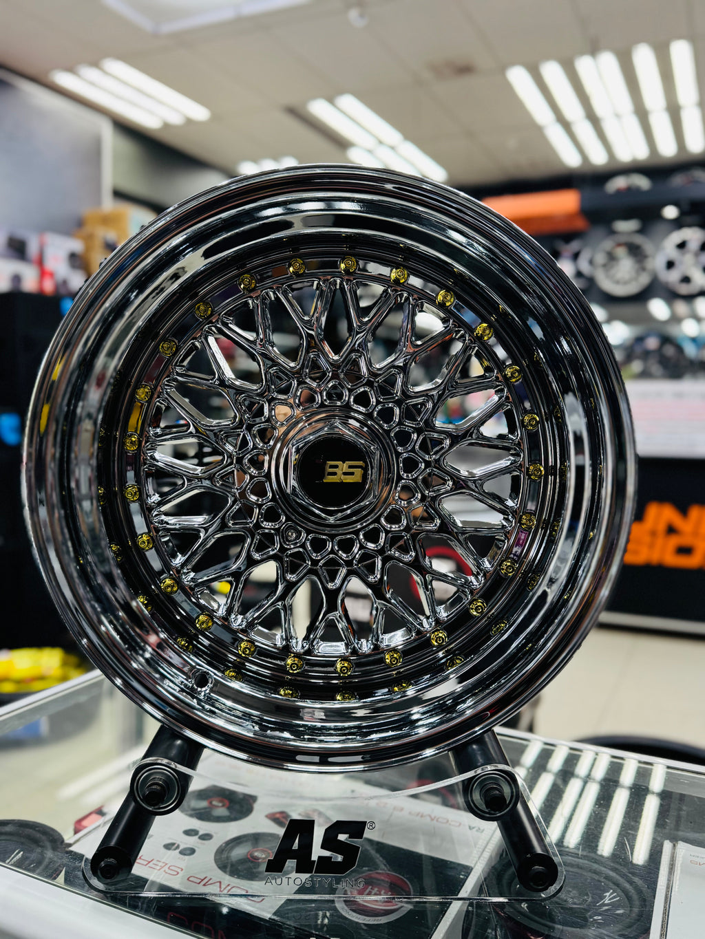17” AS® CHROME WITH GOLD STUDS  4x100 & 4x114  8.5j/ 10j