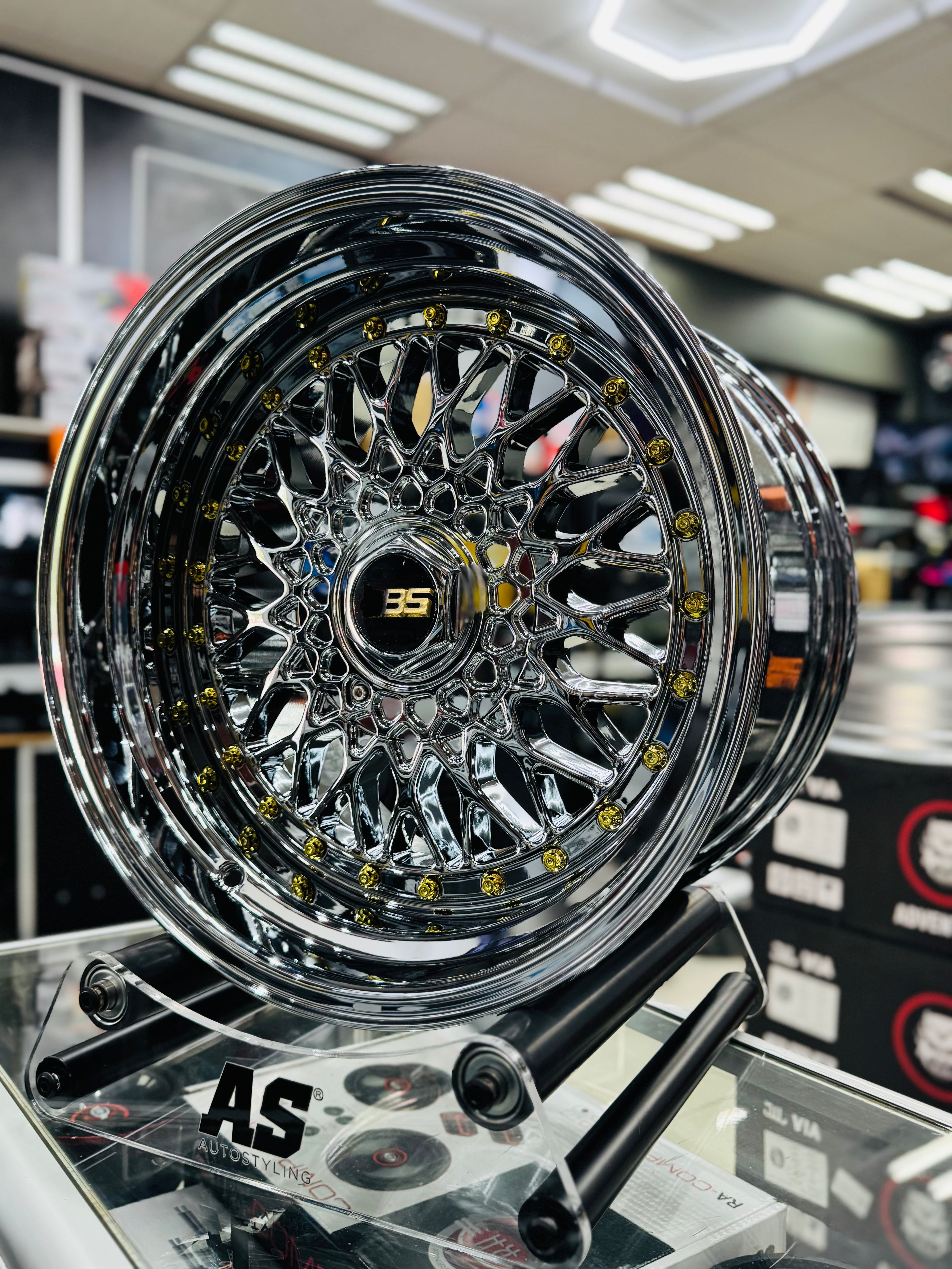 17” AS® CHROME WITH GOLD STUDS  4x100 & 4x114  8.5j/ 10j