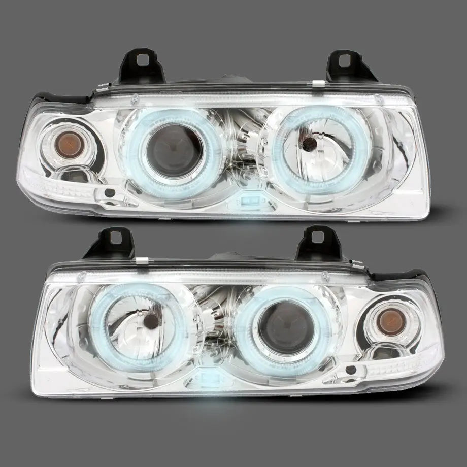 BM E36 3-Series (93-98) Chrome Angel Eye Projector Headlights - 4Dr