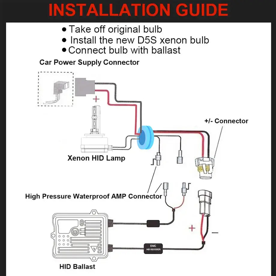 D5S Xenon Headlight Bulb With Wiring (6000K) - Each