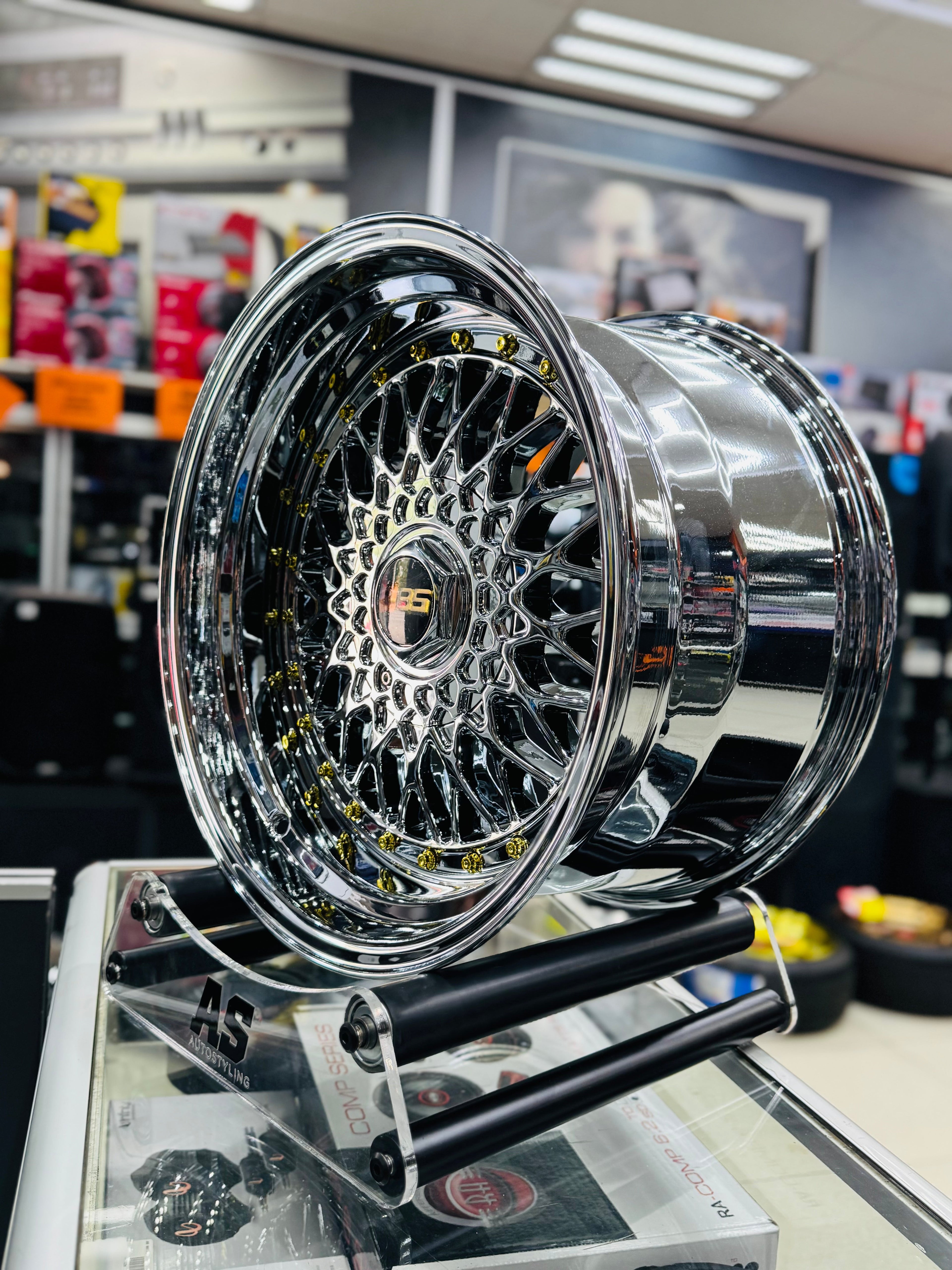 17” AS® CHROME WITH GOLD STUDS  4x100 & 4x114  8.5j/ 10j
