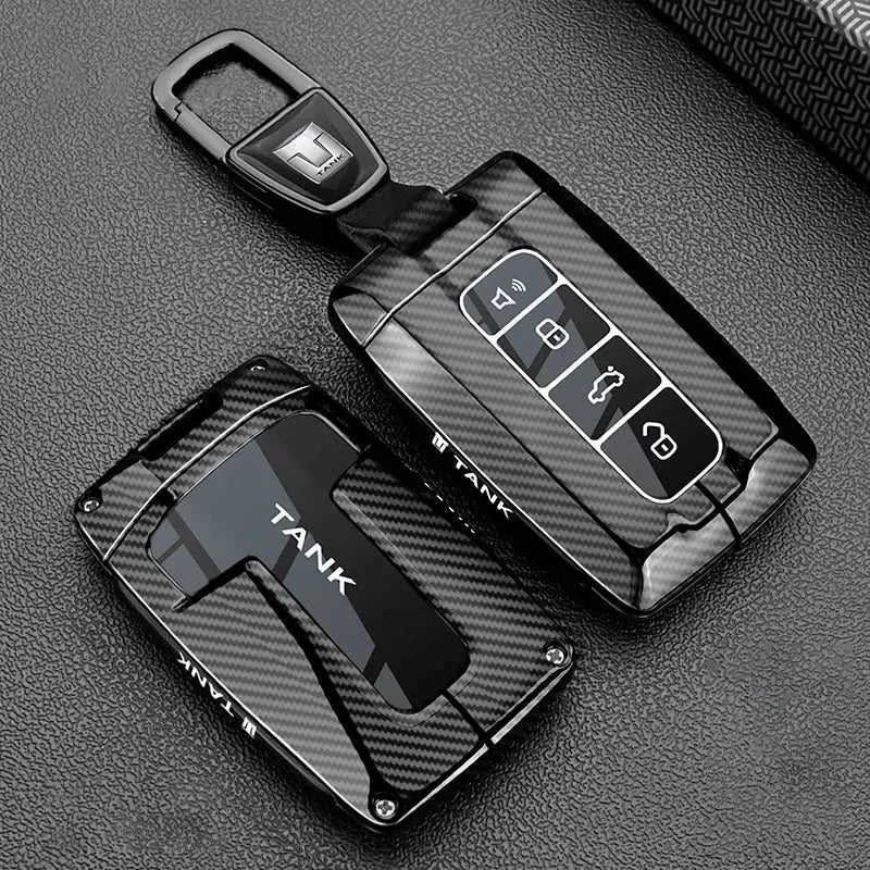 GWM Tank - Hard Shell Carbon-Look Metal Key Case Cover With Keyring