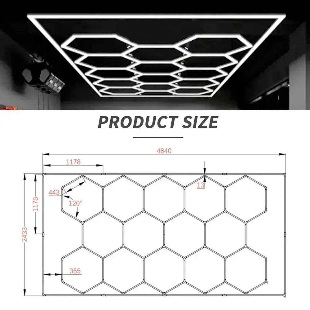 Hexglo Type B - 14 Piece Hexagon Modular LED Lighting Kit With Border