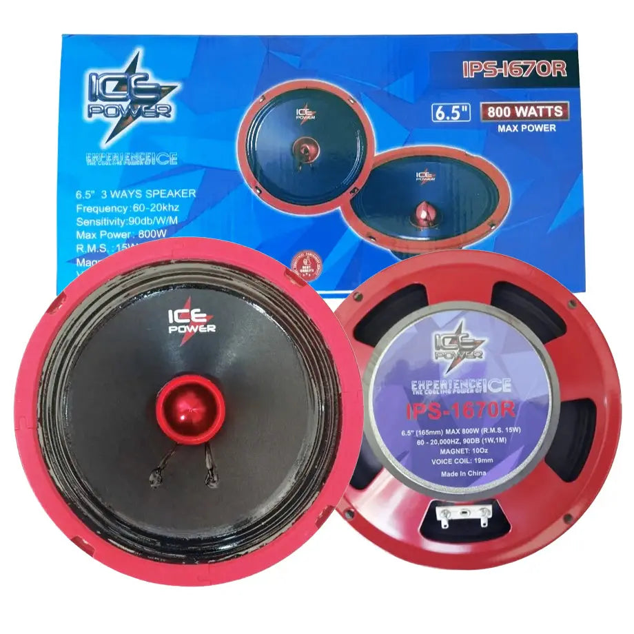 Ice Power IPS-1670R 6.5" 3-Way Bullet Speakers - 800W (Red)