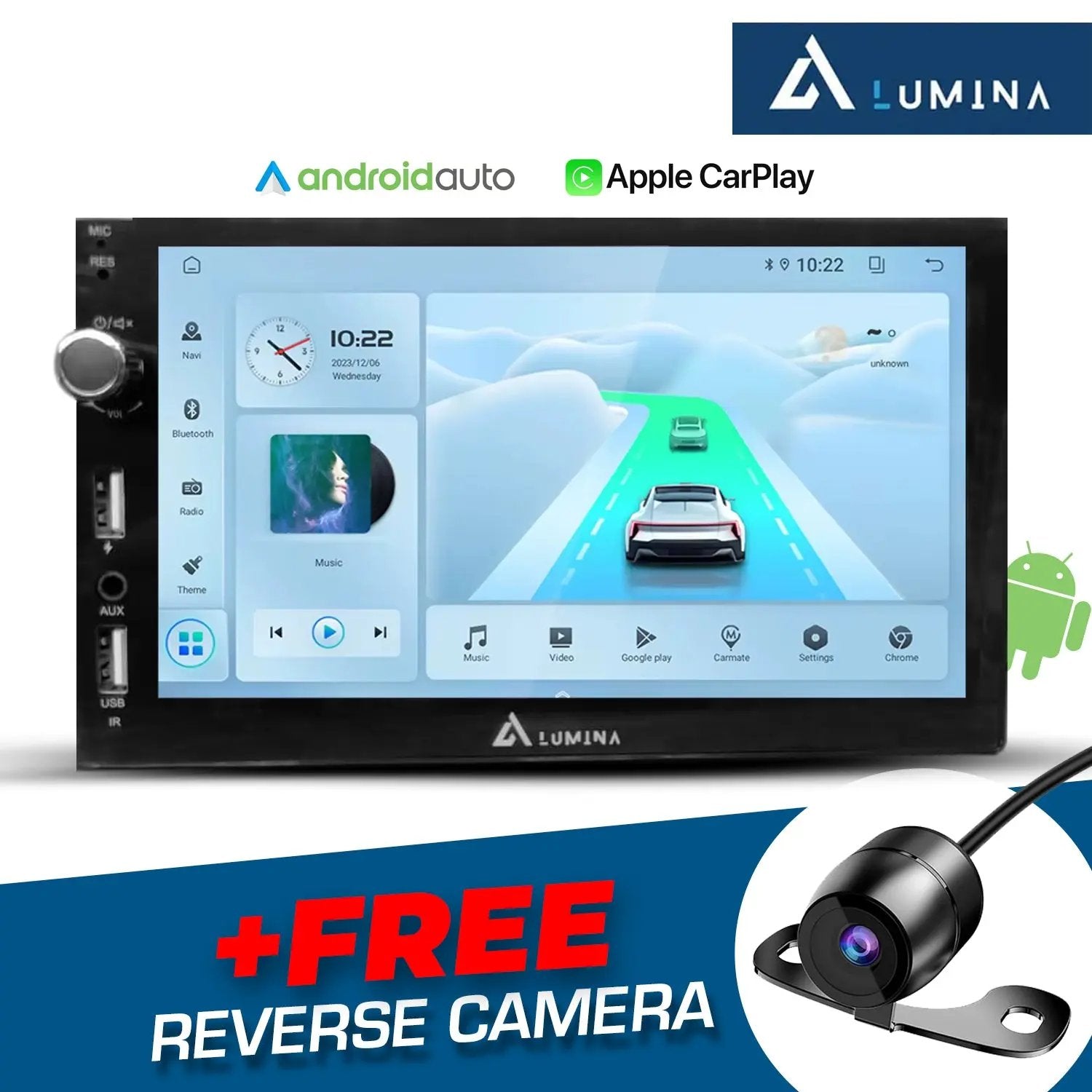 Lumina - 7 Inch Universal Android Entertainmet Unit With Apple Car Play & Android Auto + FREE Reverse Camera