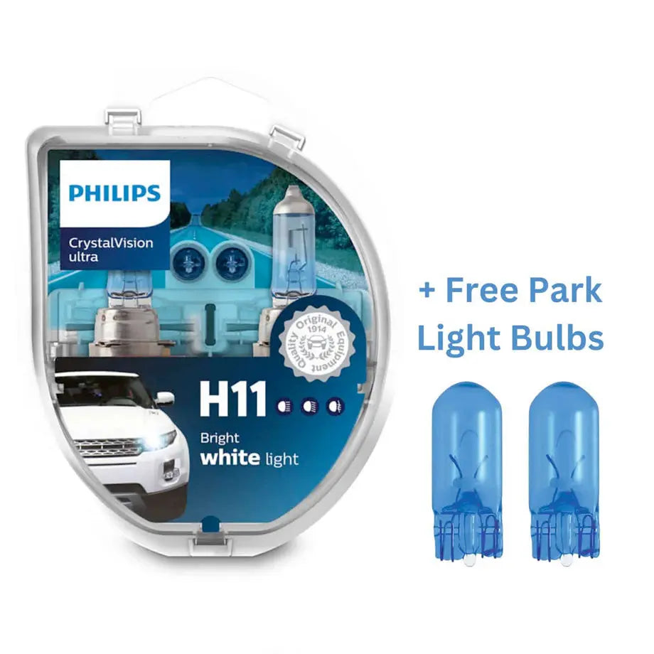 Philips H11 Crystal Vision Ultra 55W Bulb Set + FREE Park Light
