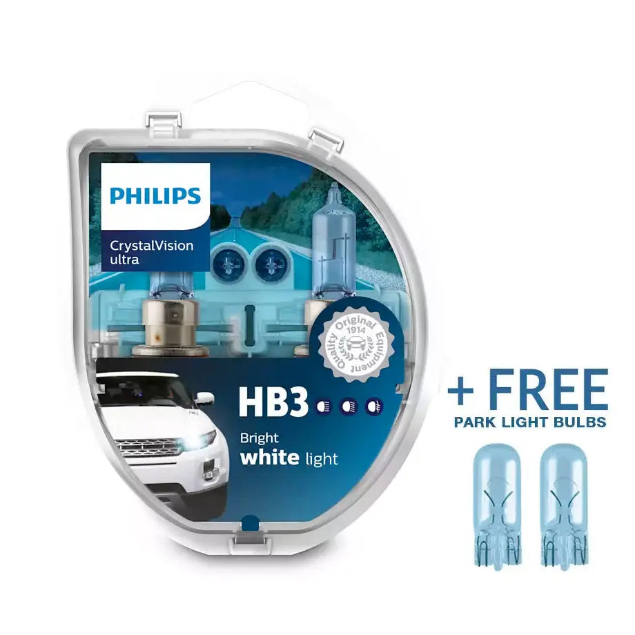 Philips HB3 Crystal Vision Ultra 55W Bulb Set + FREE Park Light