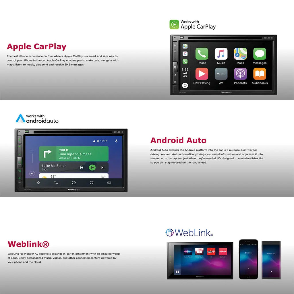 Pioneer AVH-Z5250BT 6.8" Double Din DVD Receiver With Apple CarPlay & Android Auto