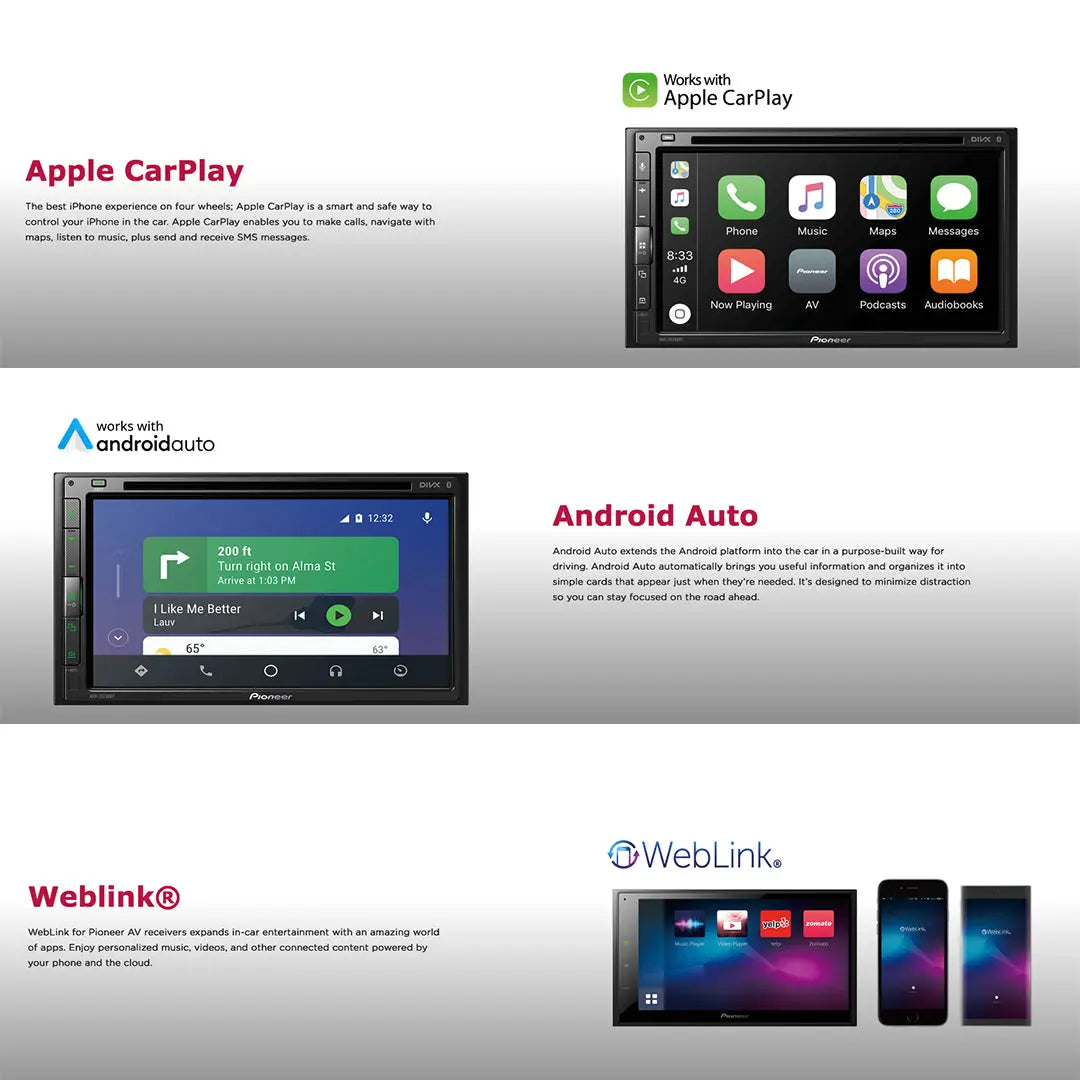 Pioneer AVH-Z5250BT 6.8" Double Din DVD Receiver With Apple CarPlay & Android Auto