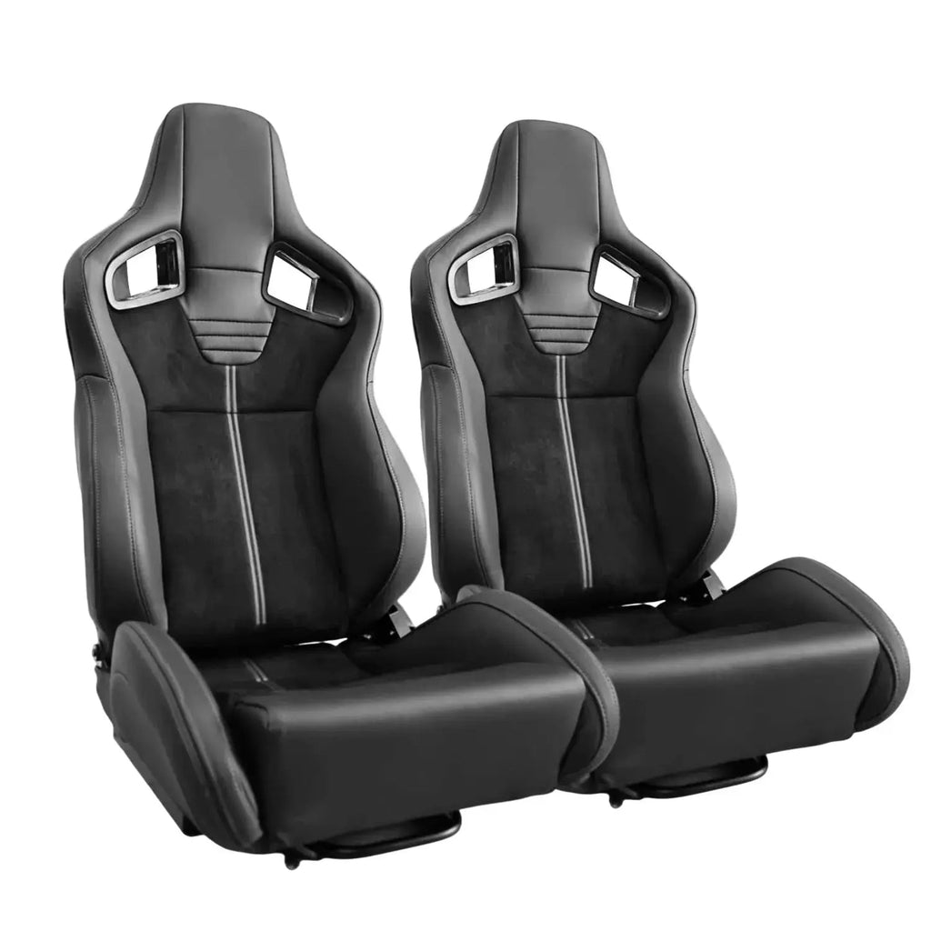 Reclinable Wingback Racing Seats PVC + Suede (Pair)