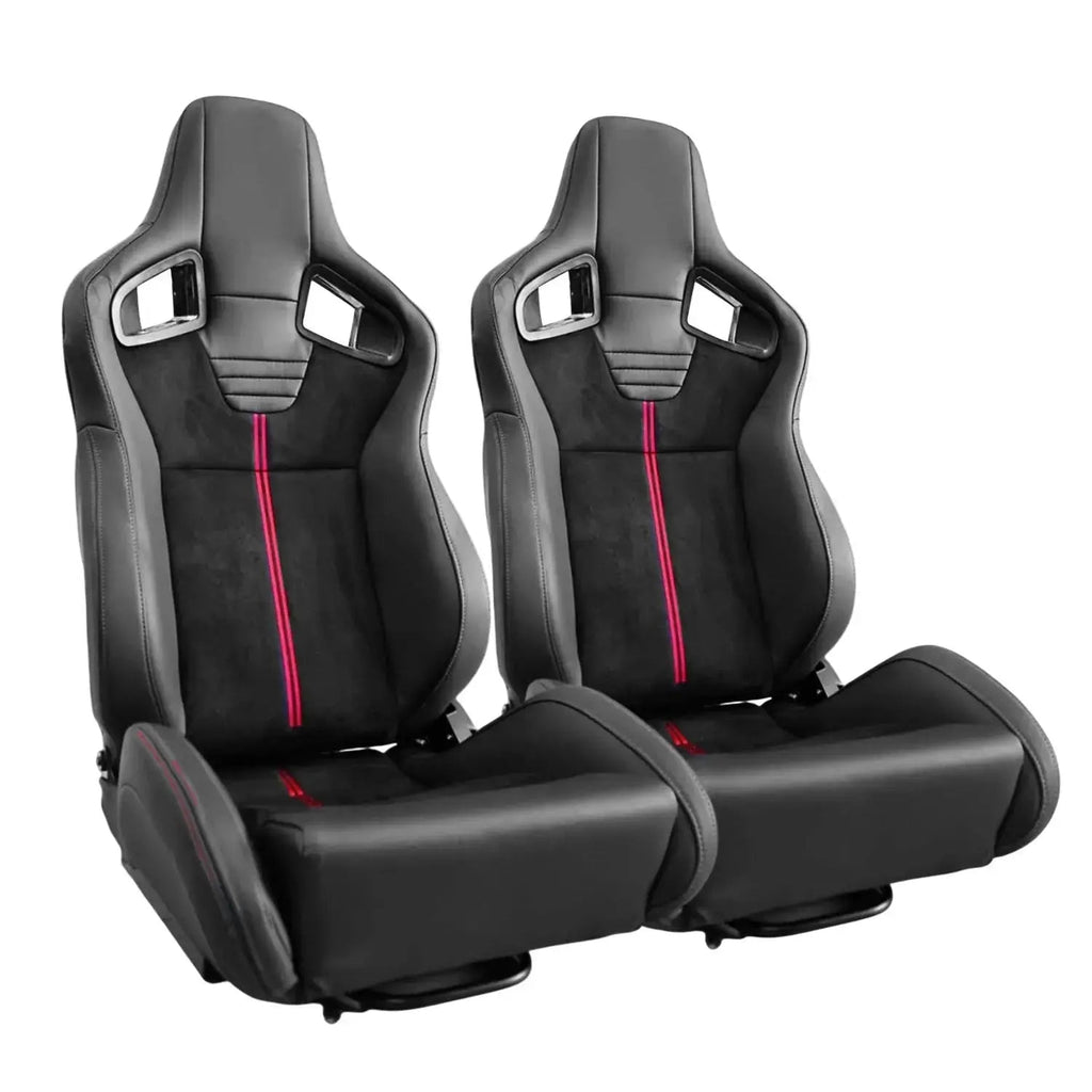 Reclinable Wingback Racing Seats PVC + Suede (Pair)