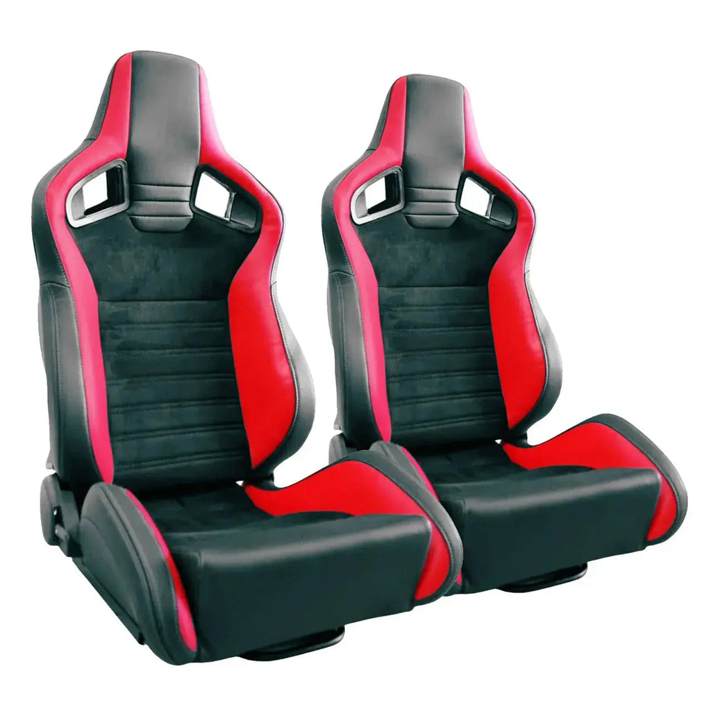 Reclinable Wingback Racing Seats PVC + Suede (Pair)