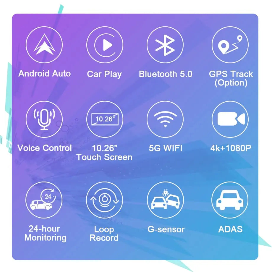 Roadstar - 10.26 Inch 2-Way DVR Camera Screen With Apple Carplay & Android Auto