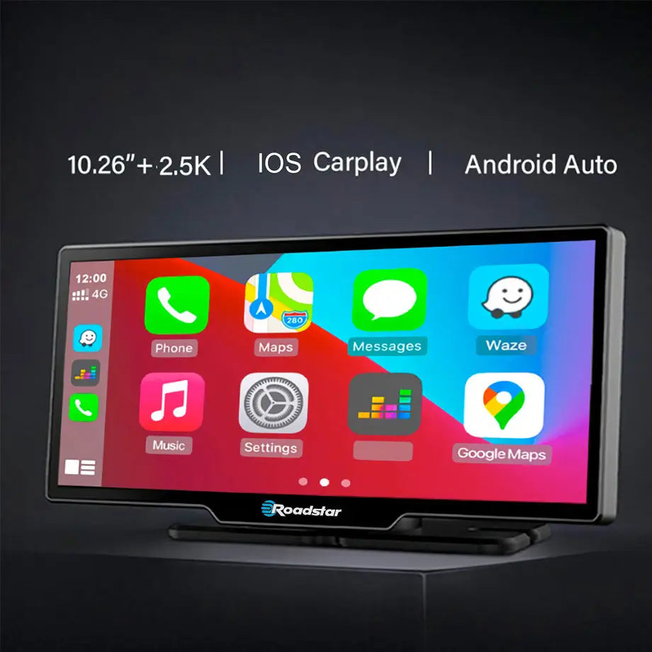 Roadstar - 10.26 Inch 2-Way DVR Camera Screen With Apple Carplay & Android Auto