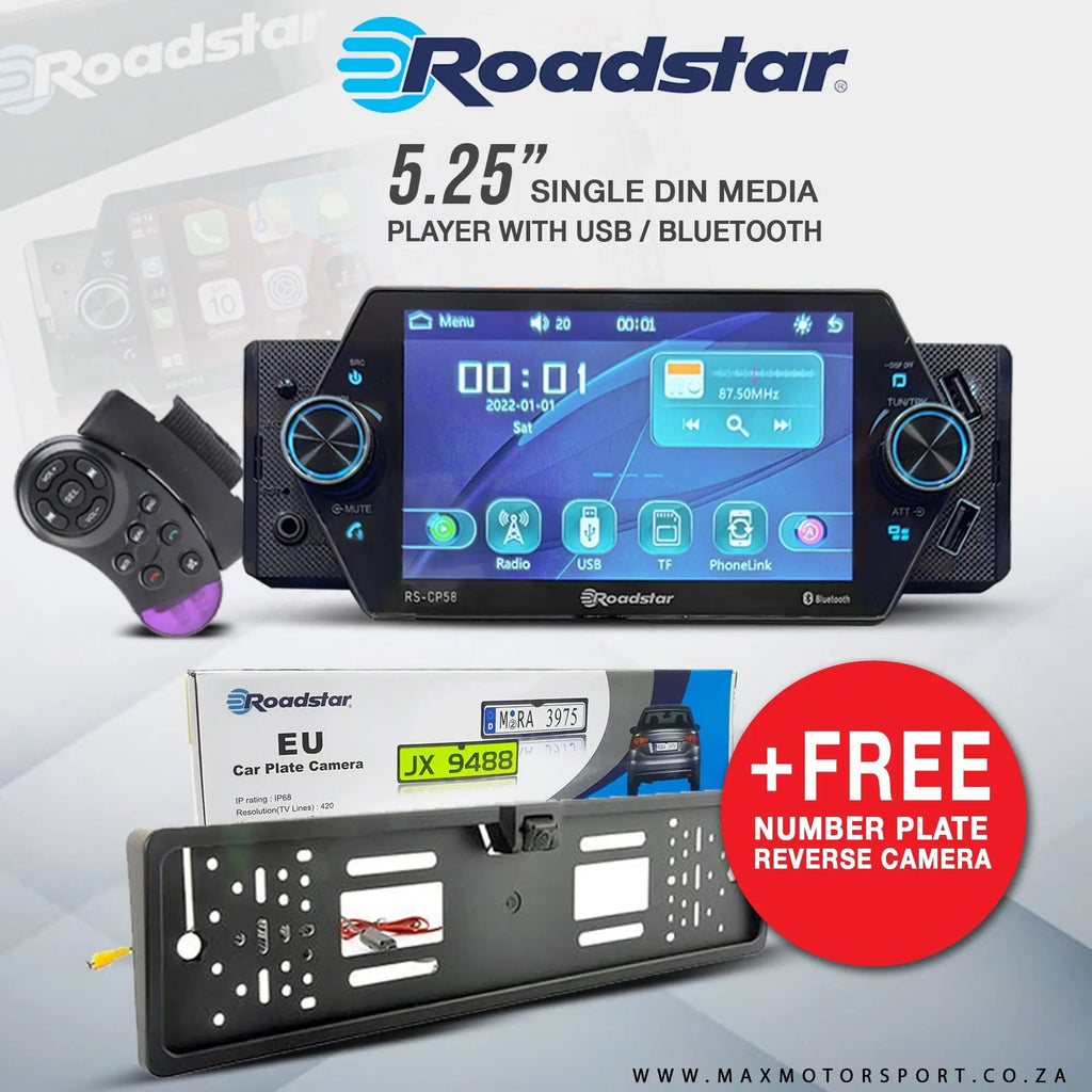 Roadstar 5.25 Inch Single Din Media Player +FREE Number Plate Camera