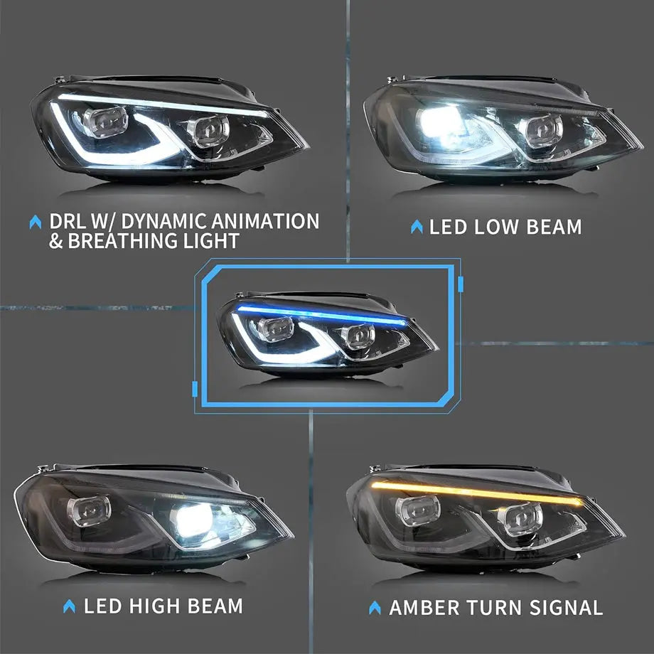 Suitable To Fit - VW Golf 7 LED Projector Headlight - Golf 8 Style