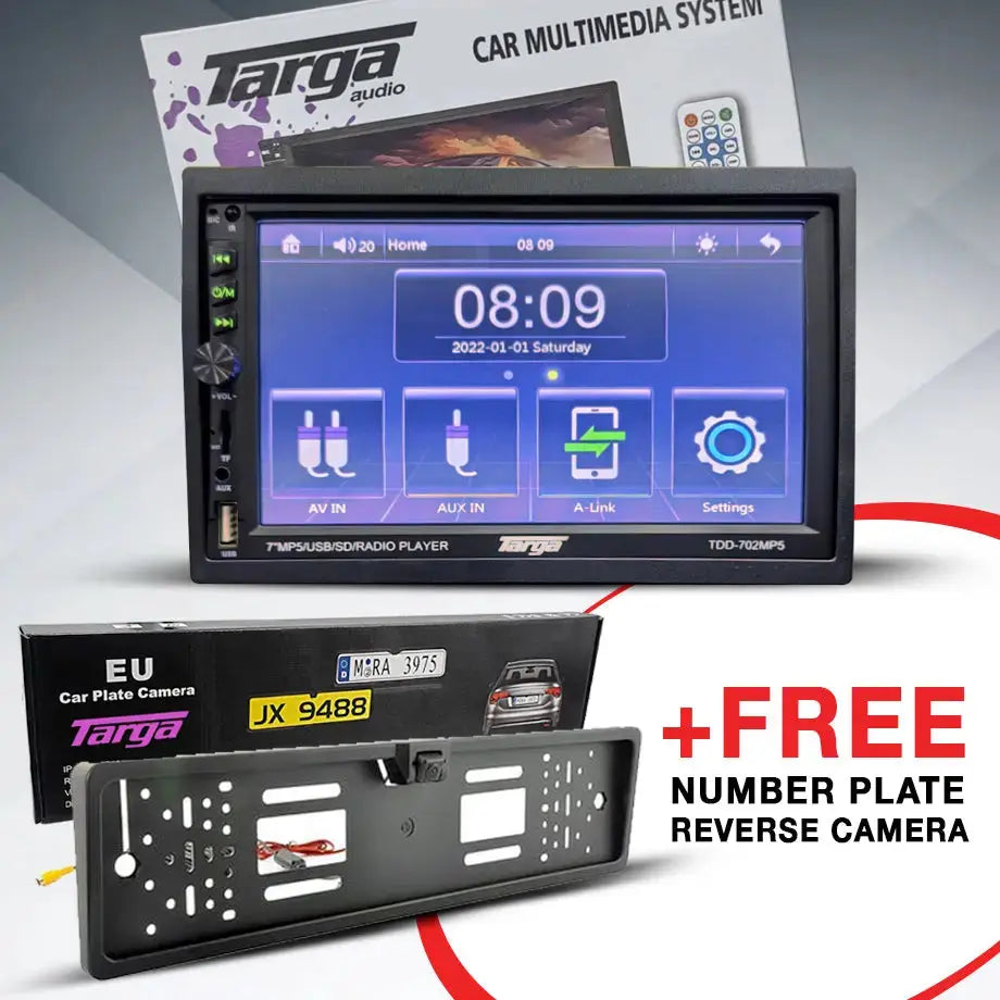 Targa TDD-702MP5 7″ MP5 Media Player with Mirror Link  +FREE Number Plate Reverse Camera