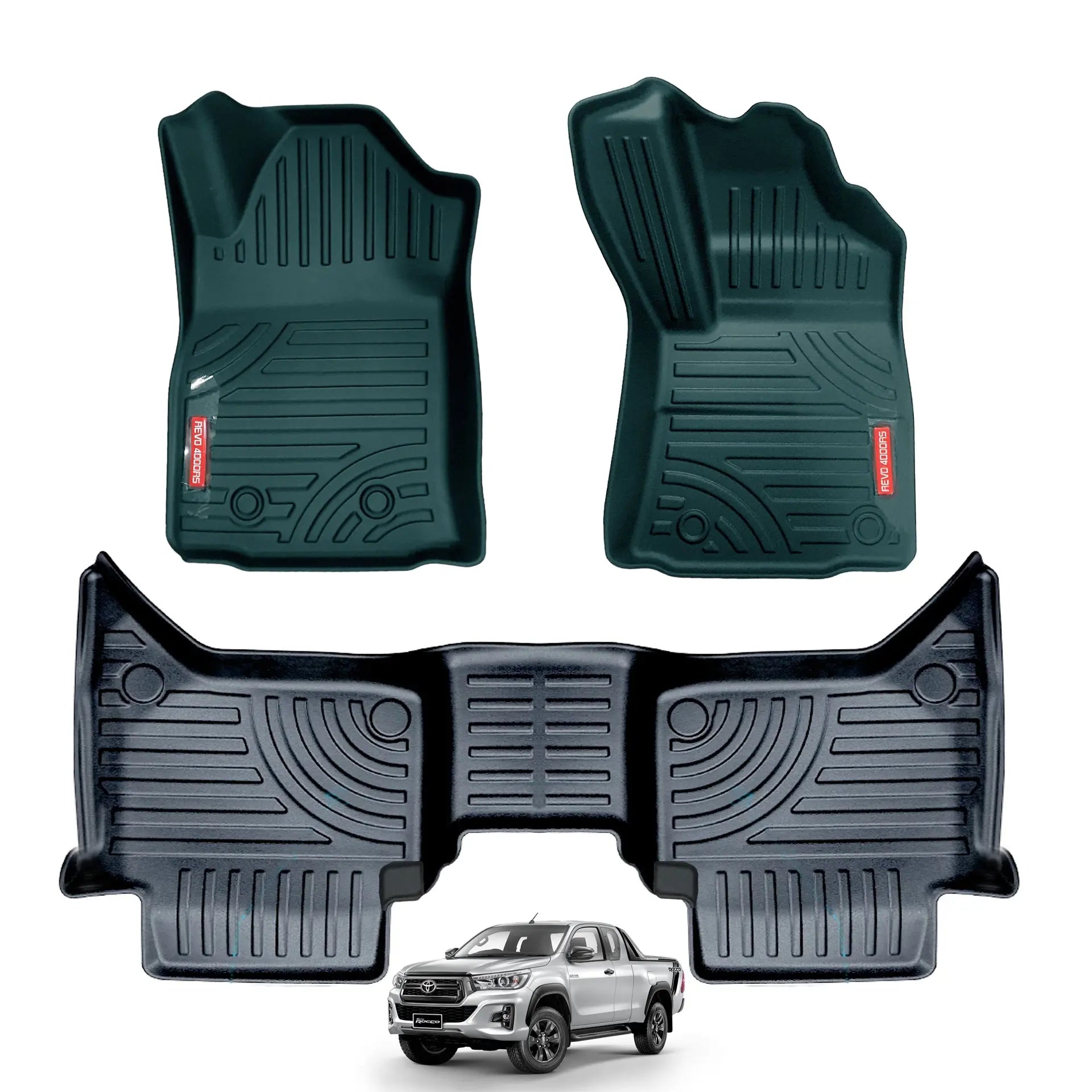 Toyota Hilux (15-On) Double-Cab Moulded TPE Rubber Floor Mats (3-Piece)