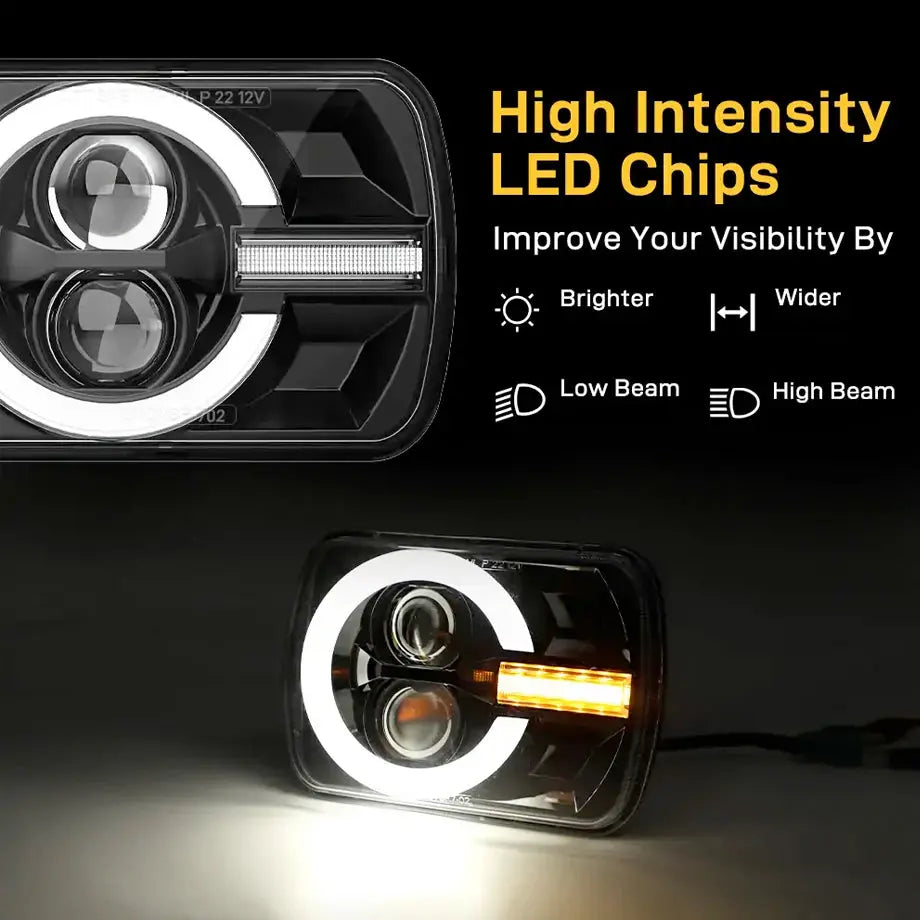 Universal 7 Inch Bronco Style LED Projector Square Headlights