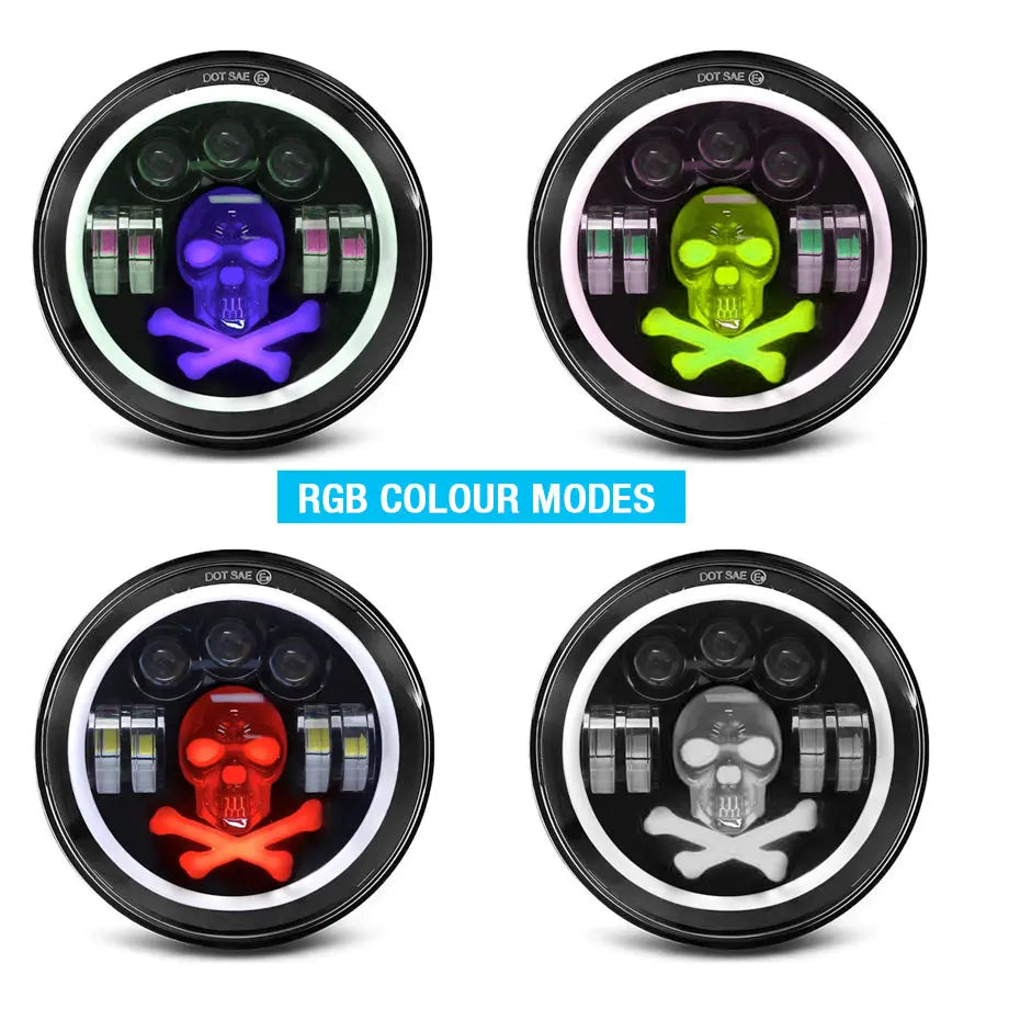 Universal 7 Inch - Jeep Style LED Angel Eye Projector Skull Headlight