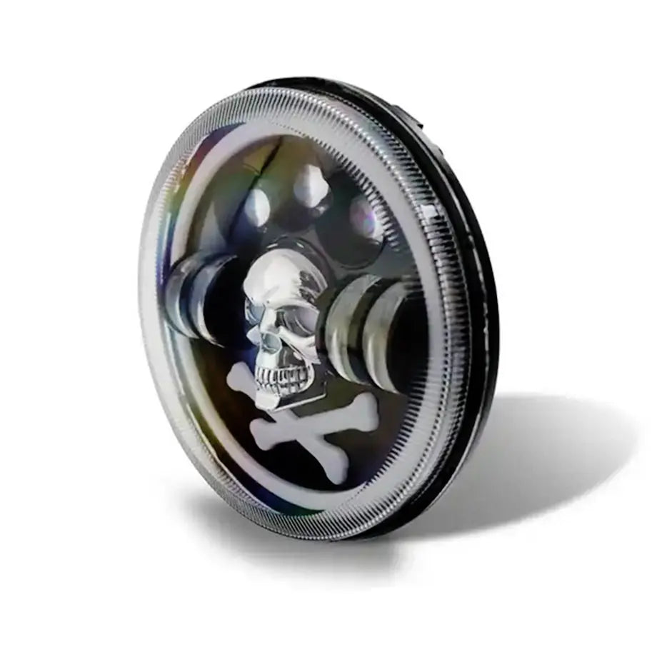 Universal 7 Inch - Jeep Style LED Angel Eye Projector Skull Headlight