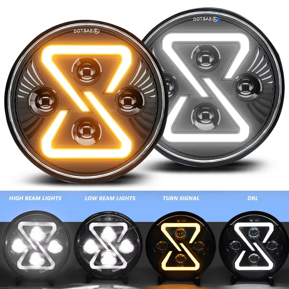 Universal  7 Inch Jeep Style Dynamic Start Up DRL LED Projector Headlight - New Design