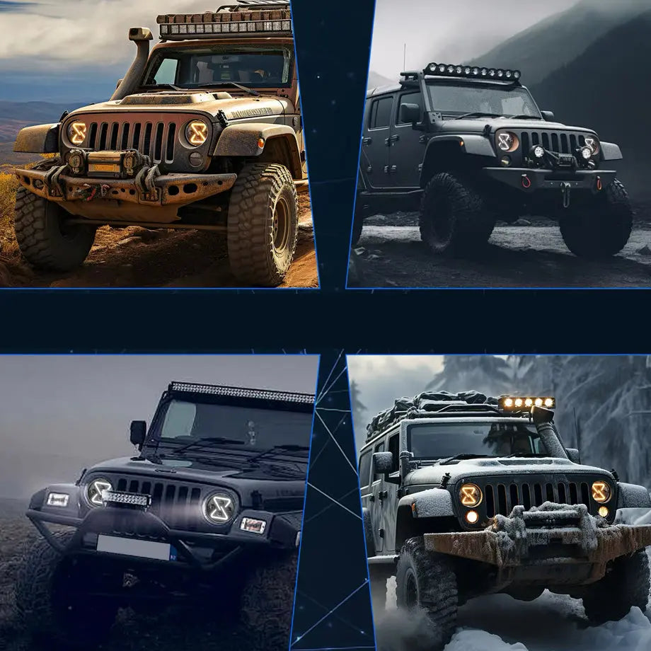 Universal  7 Inch Jeep Style Dynamic Start Up DRL LED Projector Headlight - New Design