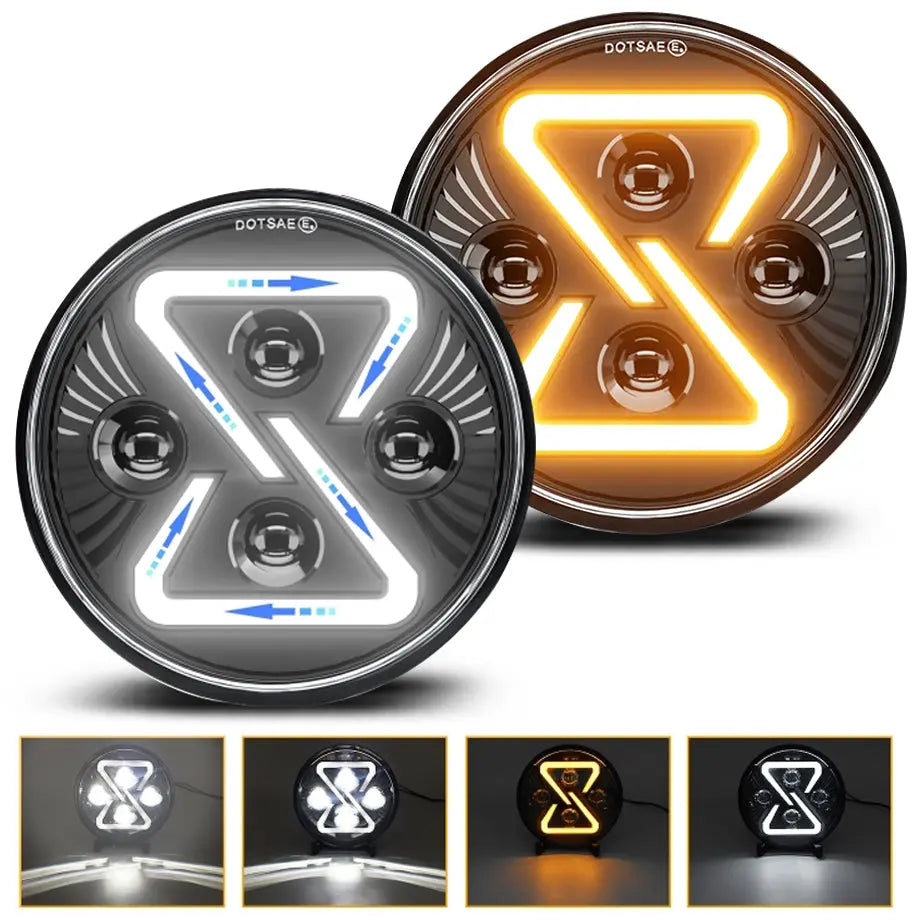 Universal  7 Inch Jeep Style Dynamic Start Up DRL LED Projector Headlight - New Design