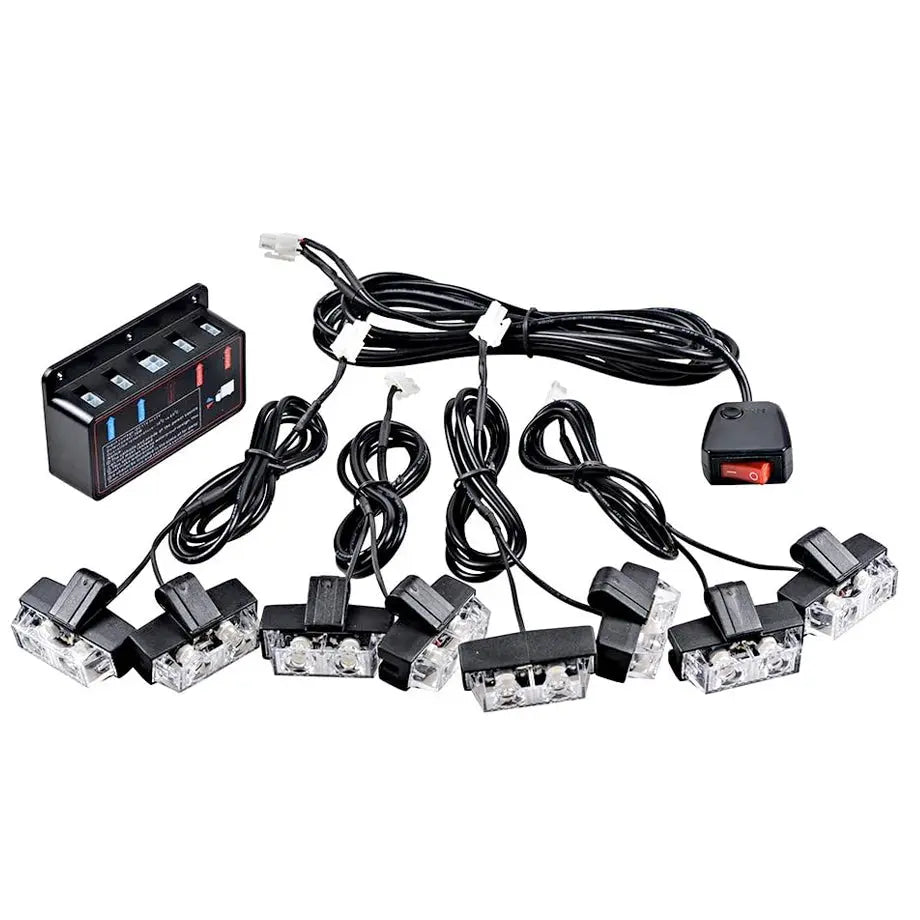 Universal 8-Piece Grille Mount  Emergency Strobe Light Kit - White & Yellow