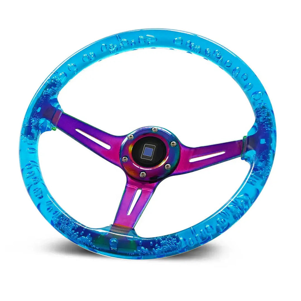 Universal Blue Acrylic JDM Drift Style Racing Steering Wheel - Neo Chrome Face (350mm)