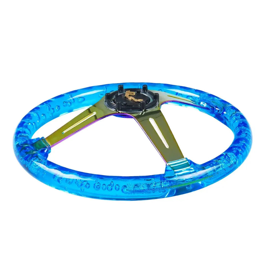 Universal Blue Acrylic JDM Drift Style Racing Steering Wheel - Neo Chrome Face (350mm)