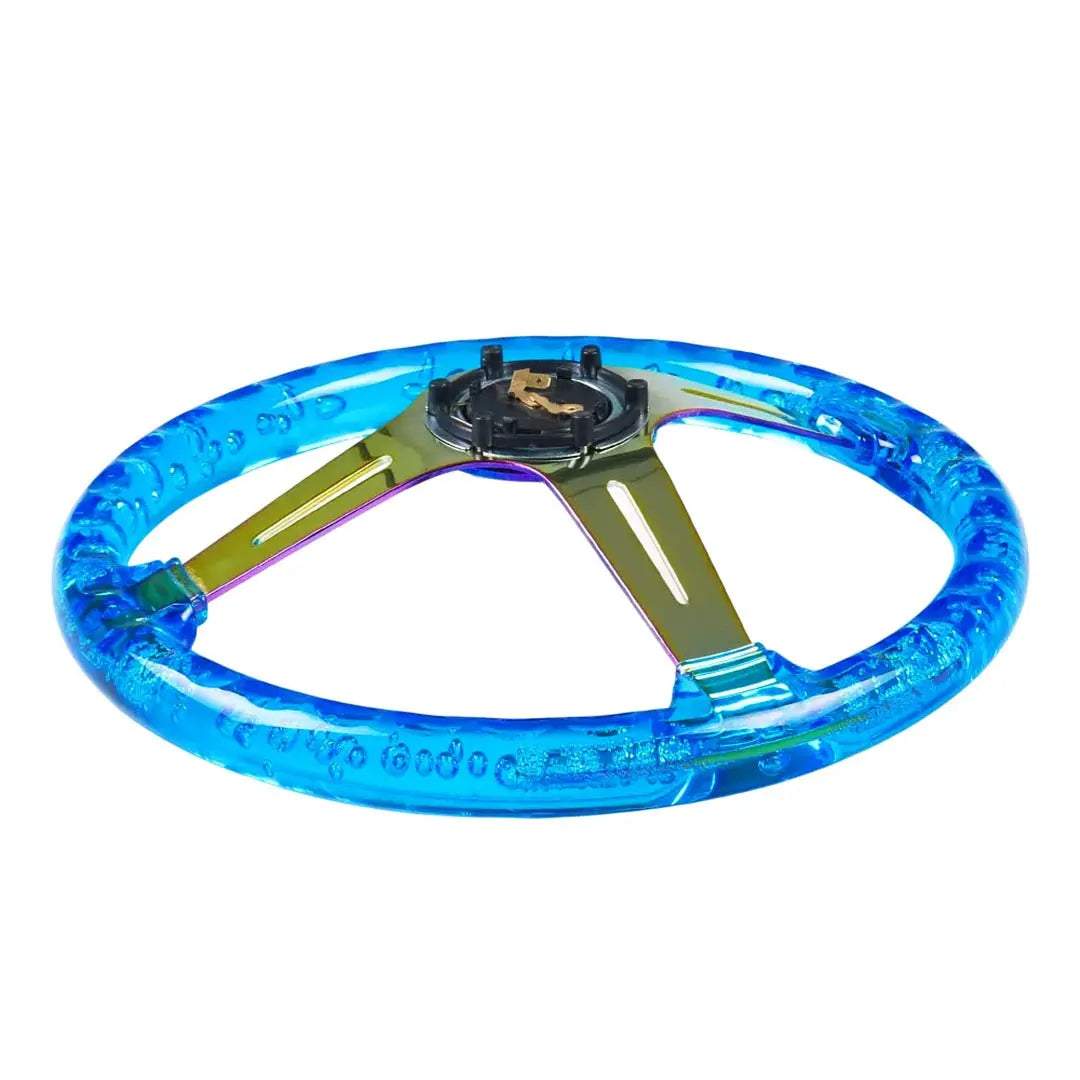 Universal Blue Acrylic JDM Drift Style Racing Steering Wheel - Neo Chrome Face (350mm)