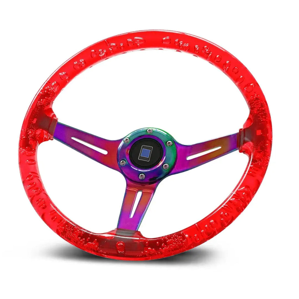 Universal Red Acrylic JDM Drift Style Racing Steering Wheel - Neo Chrome Face (350mm)