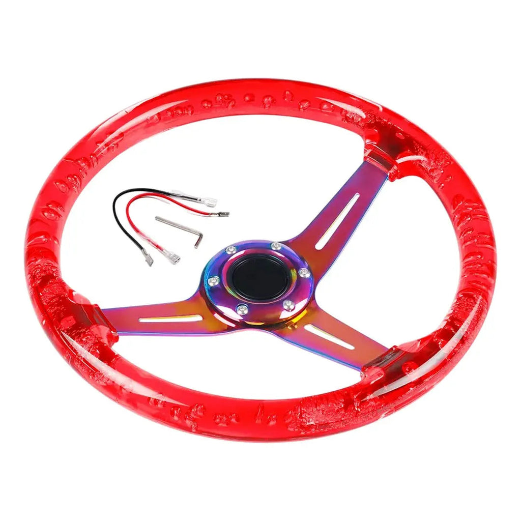 Universal Red Acrylic JDM Drift Style Racing Steering Wheel - Neo Chrome Face (350mm)